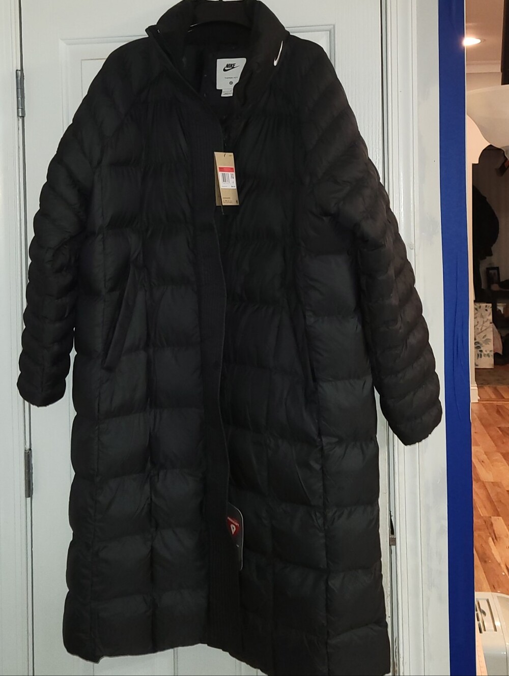 Nike Women's Black Full-Length Quilted Puffer Coat